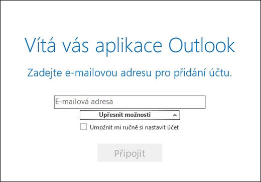 Outlook - uvítací dialog