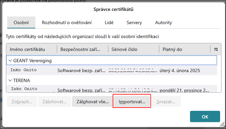 Karta Správce certifikátů