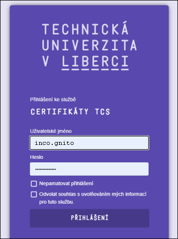 Přihlášení k TCS - Shibboleth