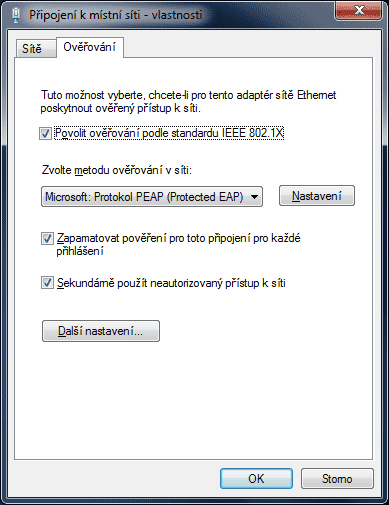 Autentification method - Microsoft: Protokol PEAP